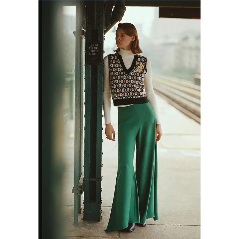 Corey Lynn Calter‎ Anthropologie Womens Dramatic Wide Leg Pants Green Small